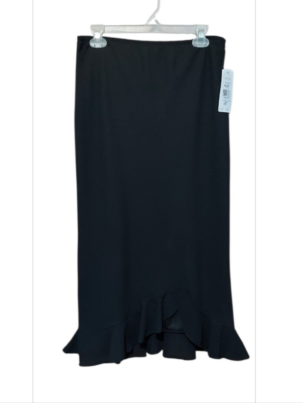 NWT MSK Black Flounce Ruffle Hem Midi Skirt sz Petite Small - Picture 3 of 5
